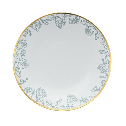 Blue and White Round Plastic Plates - Roses