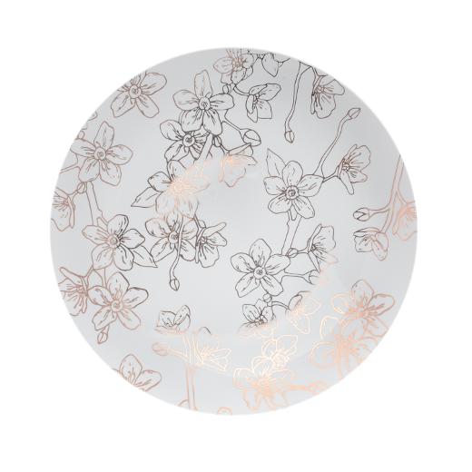 Rose Gold and White Round Plastic Plates - Blossom