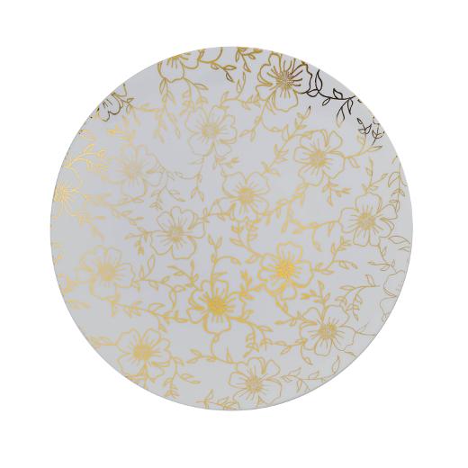 Gold and White Round Plastic Plates - Versa