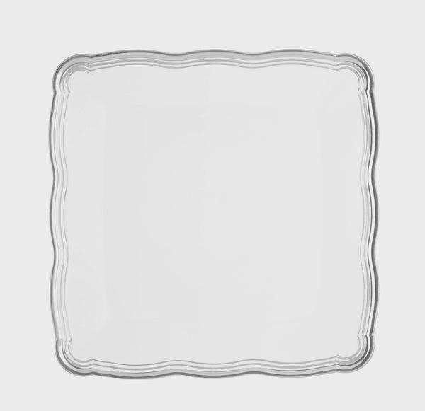 12 X 12 Inch Square White and Silver Rim Plastic Serving Tray - 6 Pack