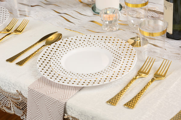 White And Gold Plastic Party Bundle - Sphere