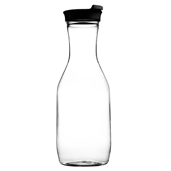 Clear Round Bottom Plastic Pitcher With Black Lid - 1 Count