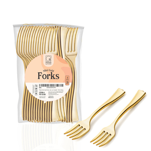 4 Inch Mini Forks Gold Plastic Tasting Fork