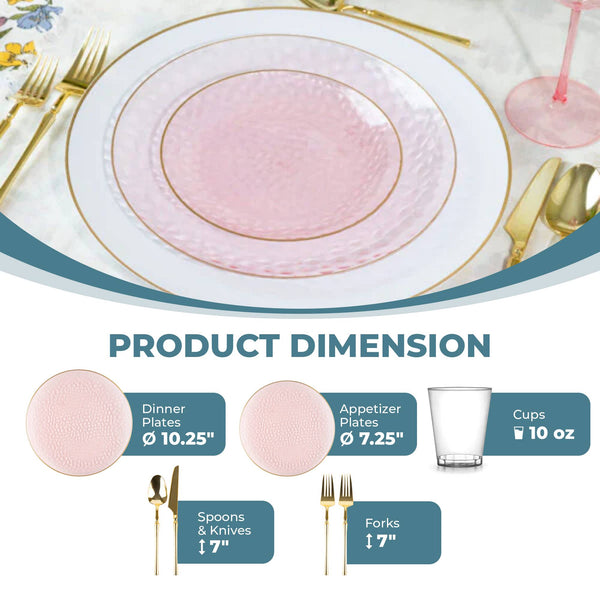 Pink And Gold Plastic Party Bundle - Organic Hammered