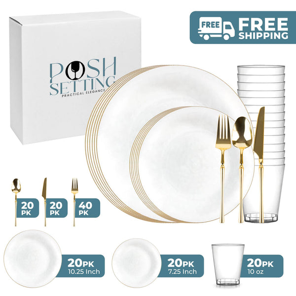 Transparent White And Gold Plastic Party Bundle - Organic Hammered