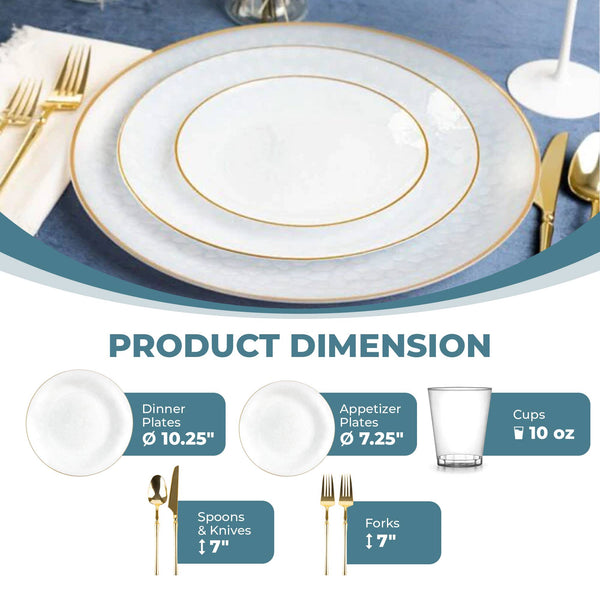 Transparent White And Gold Plastic Party Bundle - Organic Hammered