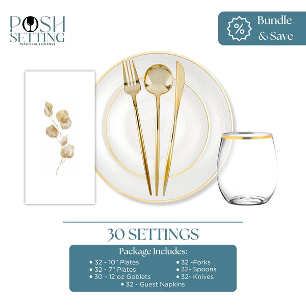 Pearl And Gold Disposable Plastic Deluxe Party Bundle - Crystal Design