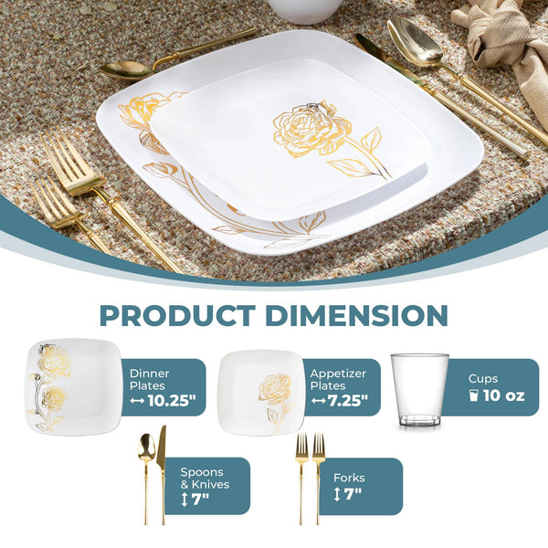 White And Gold Plastic Party Bundle - Peony