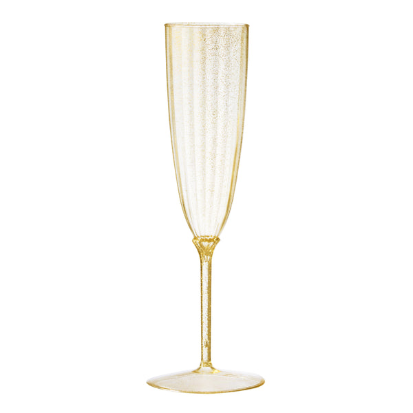 6 Oz 1-Piece Gold Glitter Plastic Disposable Champagne Flutes - 8 Pack