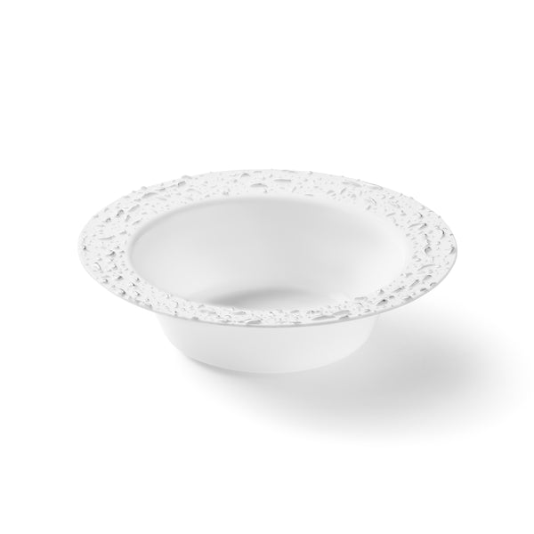 32 Pack White and Silver Round Plastic Soup/Dessert Set (16 Guests) - Pebbled