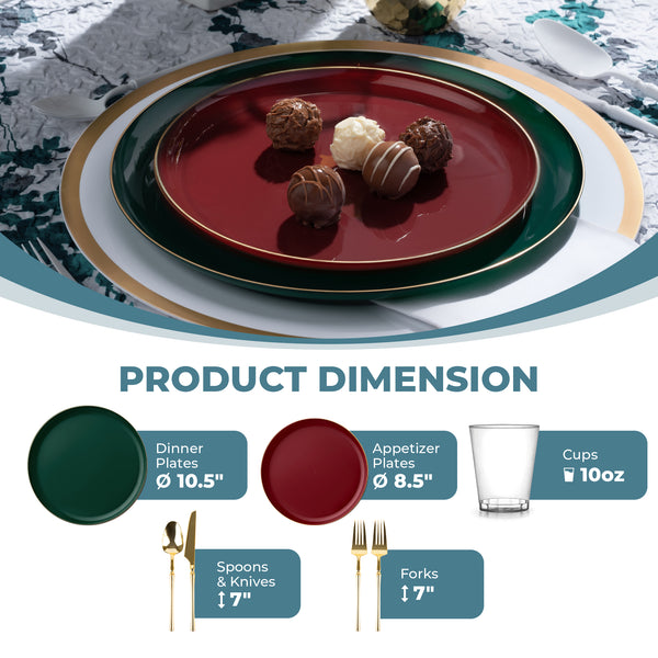 Cranberry and Green with Gold Rim Plastic Christmas Party Bundle - Edge