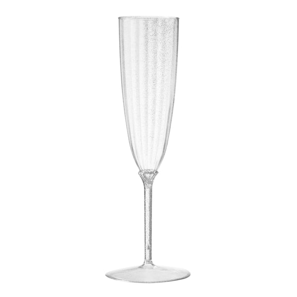 6 Oz 1-Piece Silver Glitter Plastic Disposable Champagne Flutes - 8 Pack