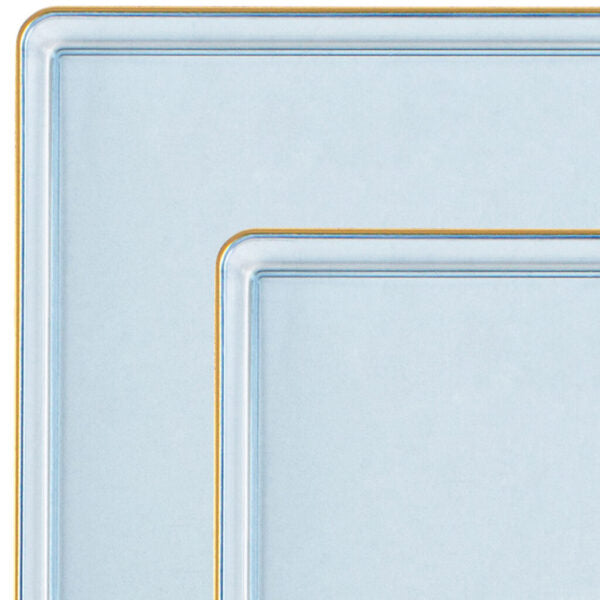 20 Pack Blue and Gold Square Plastic Dinnerware Set (10 Guests) - Square Edge