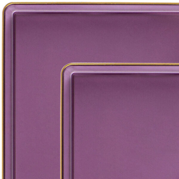 20 Pack Purple and Gold Square Plastic Dinnerware Set (10 Guests) - Square Edge