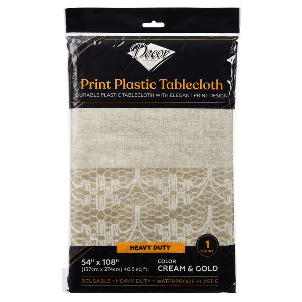 Plastic Tablecloth Print Cream/Gold 54″x108″