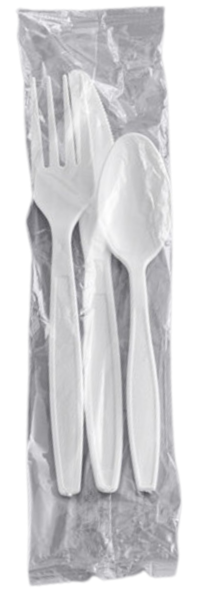 Wrapped White Heavy Weight Plastic Cutlery Pack with Knife, Fork, and Spoon - 500/Case