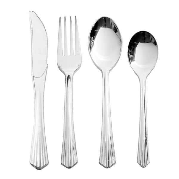 Silver Plastic Shiny Metallic Disposable Flatware 40 Pack - Upscale Collection