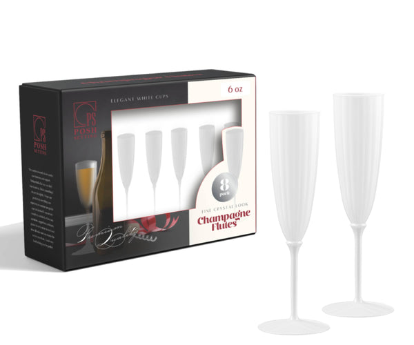 6 Oz 1-Piece White Plastic Disposable Champagne Flutes - 8 Pack