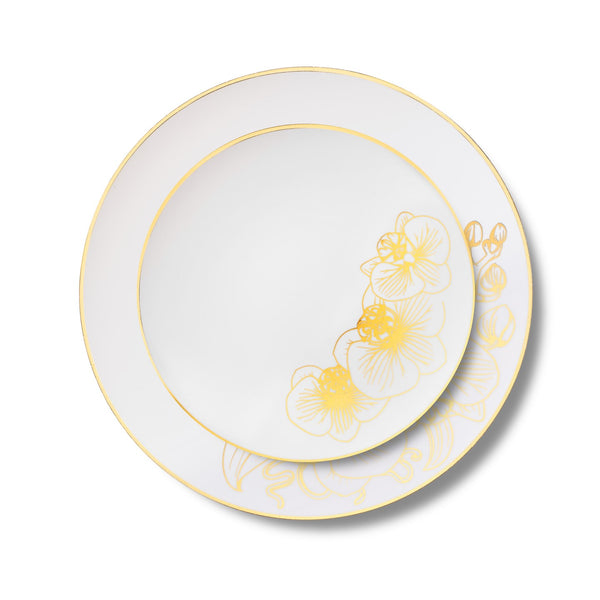 White And Gold Plastic Party Bundle - Orchid