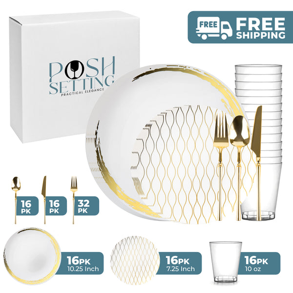 White And Gold Plastic Party Bundle - Whisk