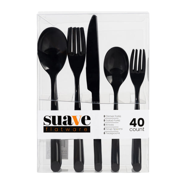 Suave Collection Black Flatware Combo Pack - 40 Count (8 Settings)