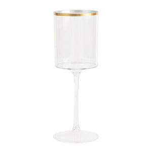 single clear and gold plastic wine glass