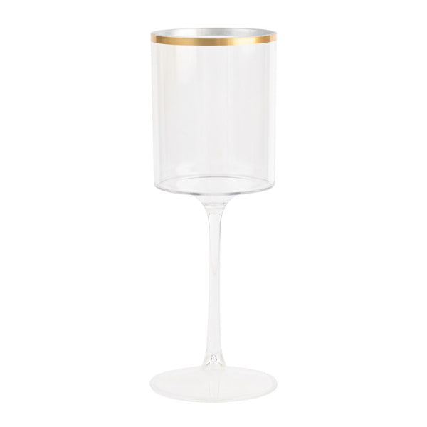 single clear and gold plastic wine glass