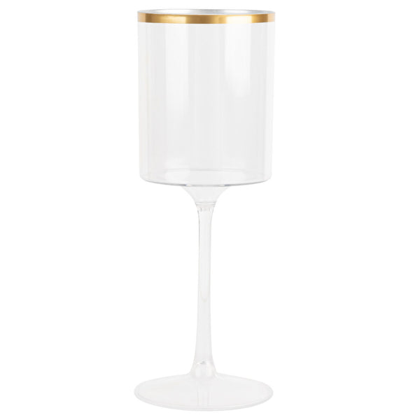 single clear and gold plastic wine glass