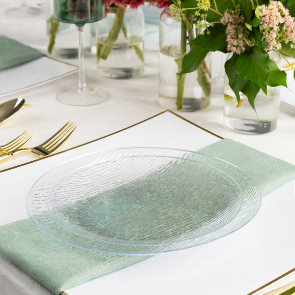 32 Pack Clear Round Plastic Dinnerware Set (16 Guests) - Icicles
