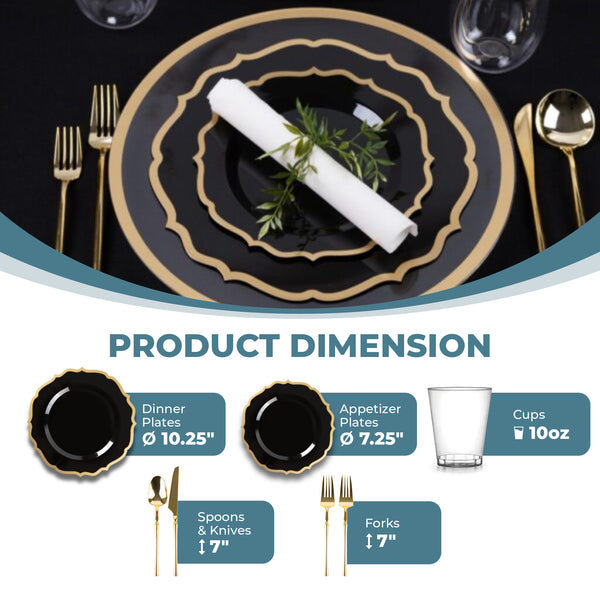 Black And Gold Plastic Party Bundle - Contemporary