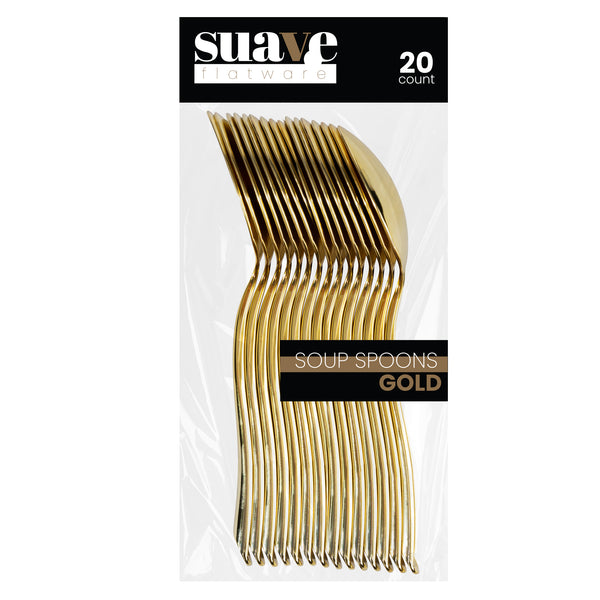 pack of 20 gold plastic soup spoons