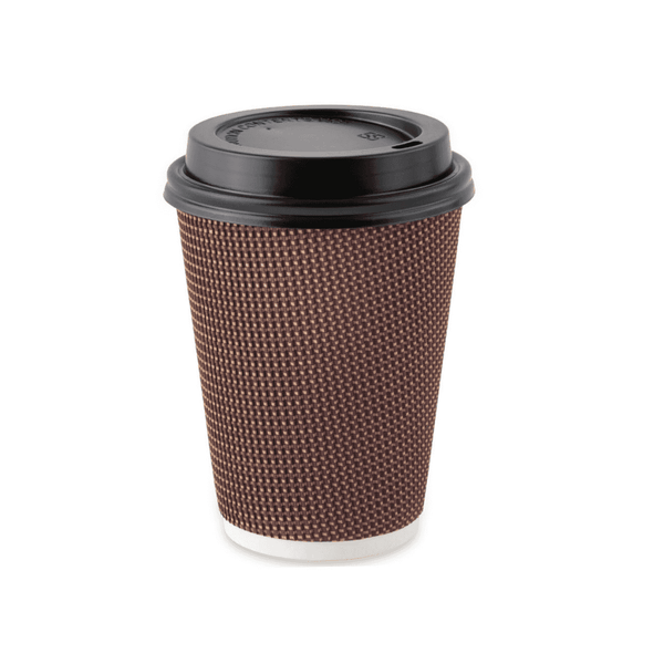 Insulated Ripple Brown Paper Coffee Cups with Lids