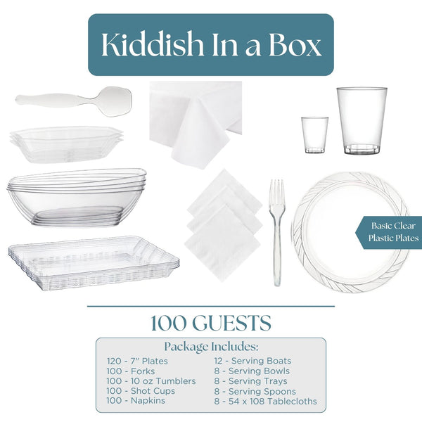 Kiddish In A Box - Basic Disposable Tableware Package (100 Guest)