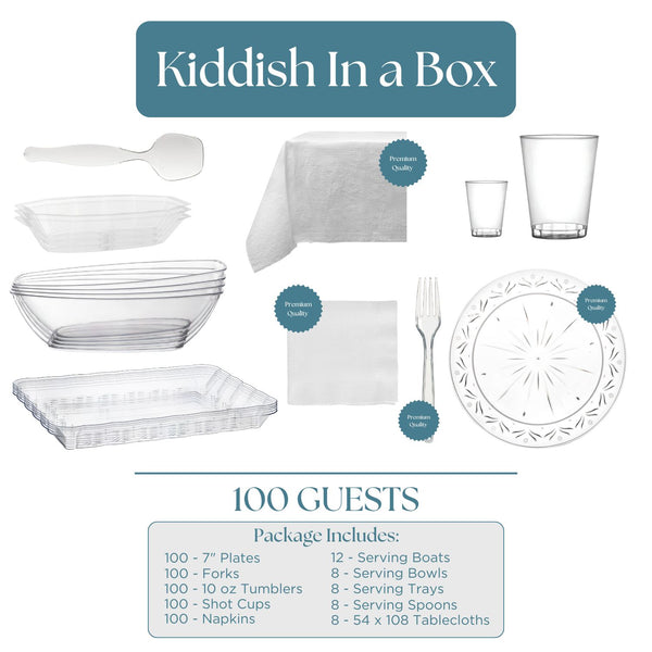 Kiddish In A Box -Deluxe Disposable Tableware Package (100 Guest)