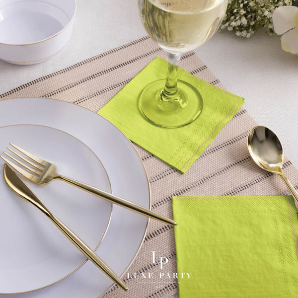 Lime Green and Gold Stripe Disposable Paper Cocktail Napkins - (20 Pack)