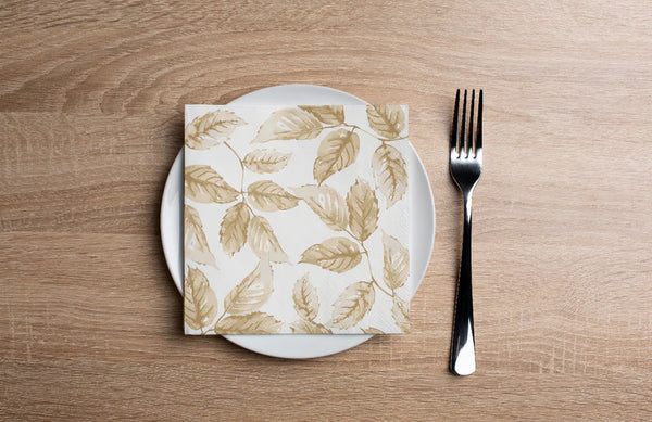 Disposable Paper Cocktail Napkins 16 Pack - Gilded Leaves