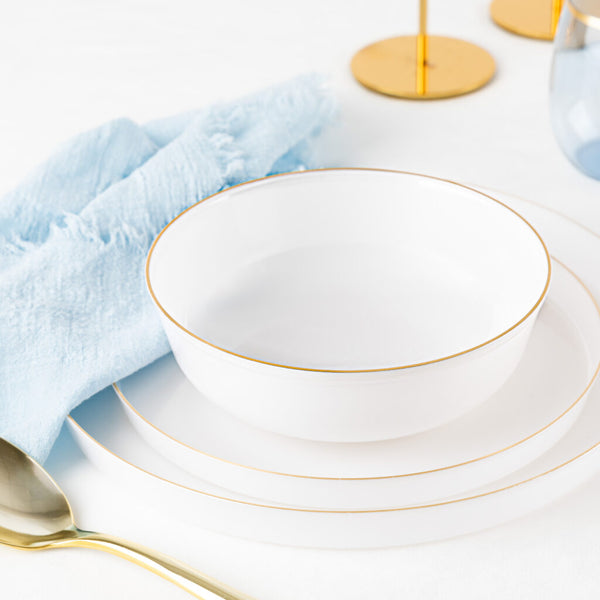 16 oz. Pearl and Gold Round Plastic Soup Bowls (10 Count) - Edge