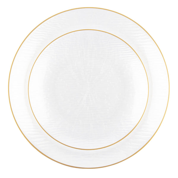 24 Pack Pearl and Gold Rim Round Plastic Dinnerware Set (12 Guests) - Icicles