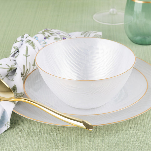 16 oz. Pearl and Gold Rim Round Soup Bowls (10 Count) - Icicles