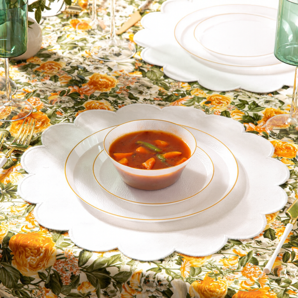 14 oz. Pearl and Gold Rim Round Soup Bowls (10 Count) - Edge Pebbled