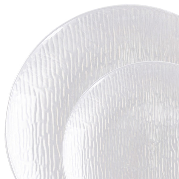 32 Pack Transparent Pearl Round Plastic Dinnerware Set (16 Guests) - Icicles