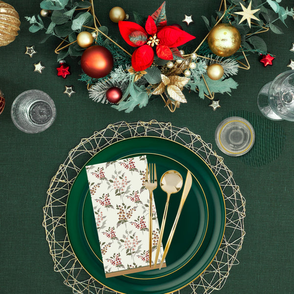 Green and Gold Disposable Christmas Dinnerware Bundle – Edge (30 Settings)