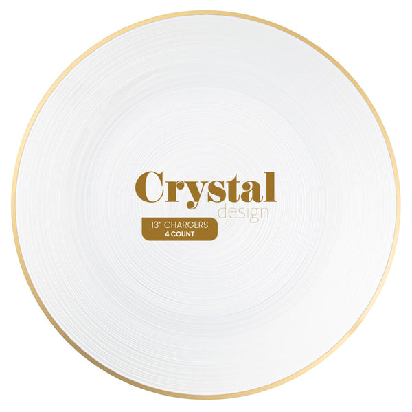 White plate with gold rim and 'Crystal Design' branding on a white background