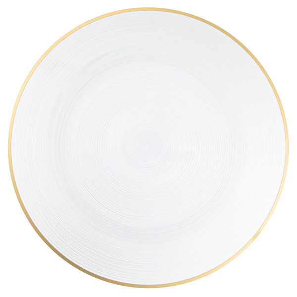 White plate with a gold rim on a white background