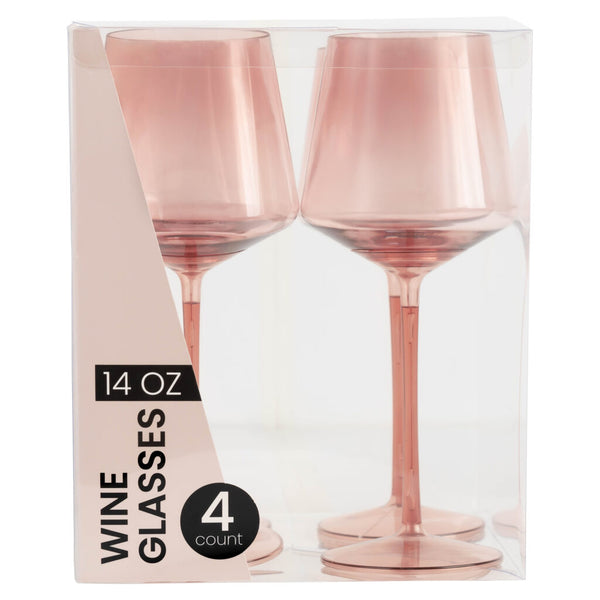 14 Oz Rose HIP Plastic Stemmed Wine Goblets - 4 Count