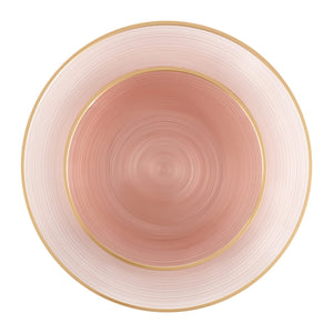 rose with gold rim plastic dinner and salad plate on white background