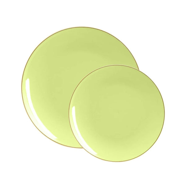 Lime Green and Gold Rim Round Plastic Plates - Organic