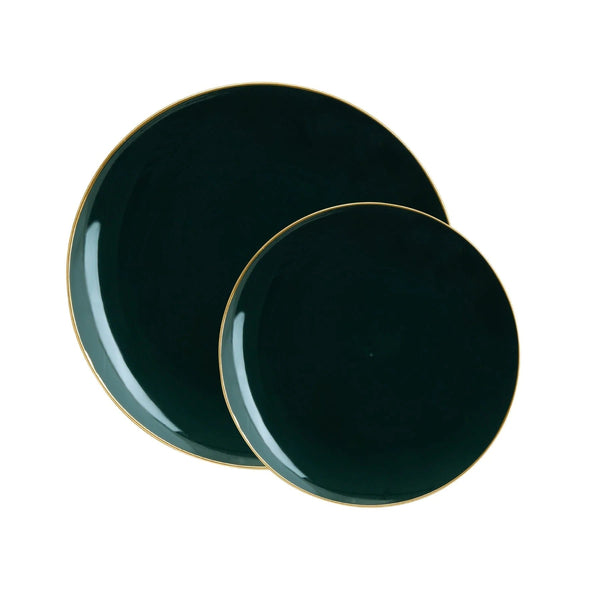 Emerald Green and Gold Rim Round Plastic Plates - Organic