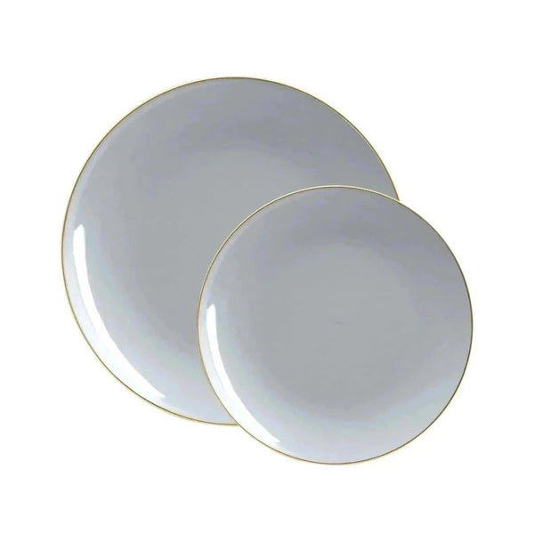 Grey and Gold Rim Round Plastic Plates - Organic