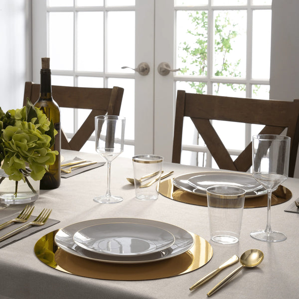 Grey and Gold Rim Round Plastic Plates - Organic